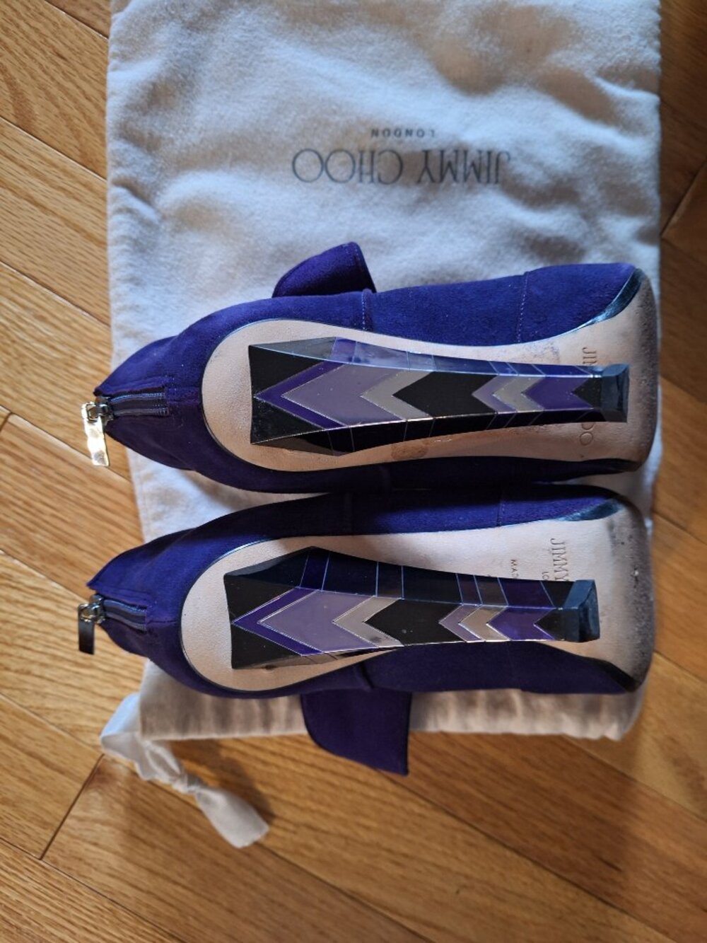 Jimmy Choo Colorblock heel purple suede booties - Picture 9 of 16